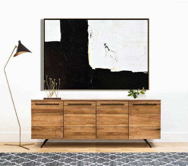 Huge Canvas Art On Canvas,Horizontal Palette Knife Minimal Canvas Art Painting Black White Beige - Large Abstract Art Handmade Acrylic Painting - Image 2