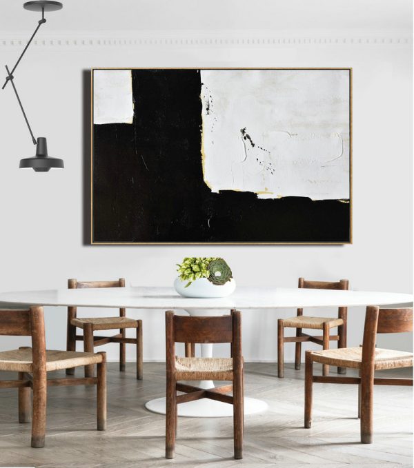 Huge Canvas Art On Canvas,Horizontal Palette Knife Minimal Canvas Art Painting Black White Beige - Large Abstract Art Handmade Acrylic Painting - Image 3