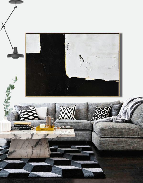 Huge Canvas Art On Canvas,Horizontal Palette Knife Minimal Canvas Art Painting Black White Beige - Large Abstract Art Handmade Acrylic Painting - Image 4