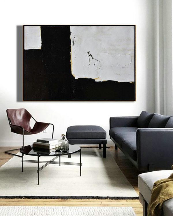 Huge Canvas Art On Canvas,Horizontal Palette Knife Minimal Canvas Art Painting Black White Beige - Large Abstract Art Handmade Acrylic Painting - Image 5