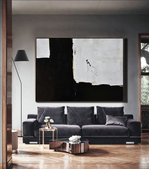 Huge Canvas Art On Canvas,Horizontal Palette Knife Minimal Canvas Art Painting Black White Beige - Large Abstract Art Handmade Acrylic Painting - Image 6