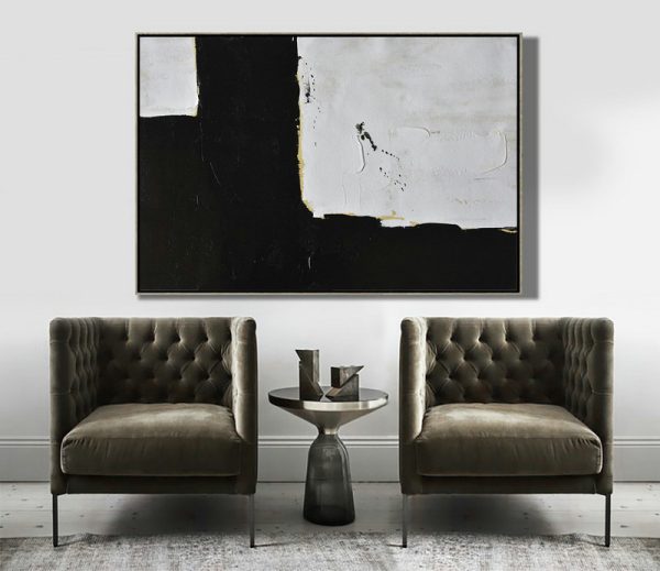 Huge Canvas Art On Canvas,Horizontal Palette Knife Minimal Canvas Art Painting Black White Beige - Large Abstract Art Handmade Acrylic Painting - Image 7