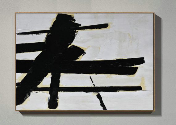 Large Wall Art Canvas,Horizontal Palette Knife Minimal Canvas Art Painting Black White Beige - Original Art Acrylic Painting
