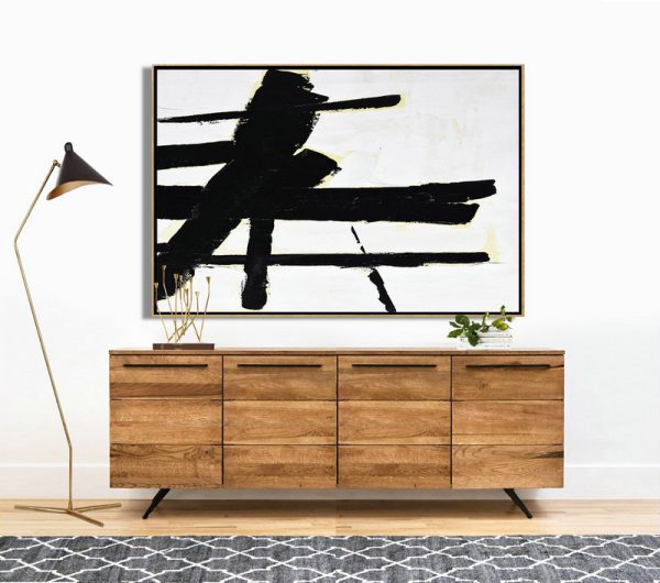 Large Wall Art Canvas,Horizontal Palette Knife Minimal Canvas Art Painting Black White Beige - Original Art Acrylic Painting - Image 3