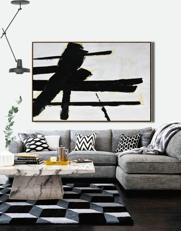 Large Wall Art Canvas,Horizontal Palette Knife Minimal Canvas Art Painting Black White Beige - Original Art Acrylic Painting - Image 4