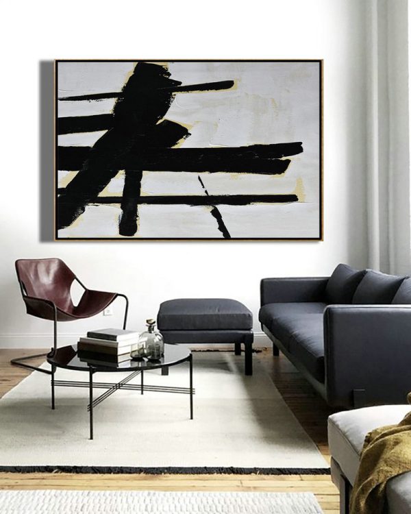Large Wall Art Canvas,Horizontal Palette Knife Minimal Canvas Art Painting Black White Beige - Original Art Acrylic Painting - Image 5