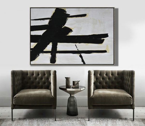 Large Wall Art Canvas,Horizontal Palette Knife Minimal Canvas Art Painting Black White Beige - Original Art Acrylic Painting - Image 7