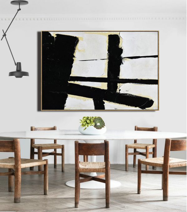Acrylic Painting On Canvas,Horizontal Palette Knife Minimal Canvas Art Painting Black White Beige - Huge Abstract Canvas Art - Image 7