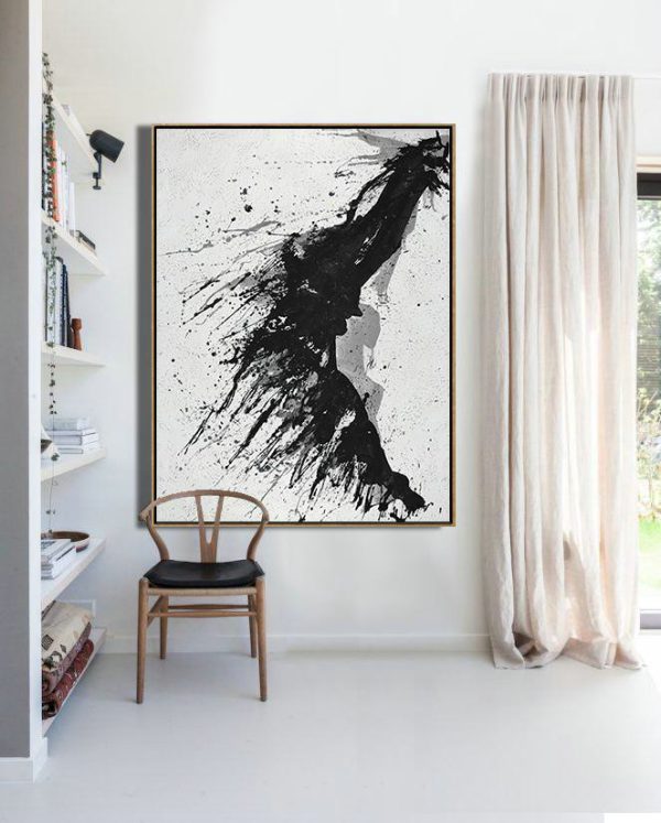 Handmade Large Contemporary Art,Hand-Painted Black - Hand Painted Aclylic Painting On Canvas - Image 4
