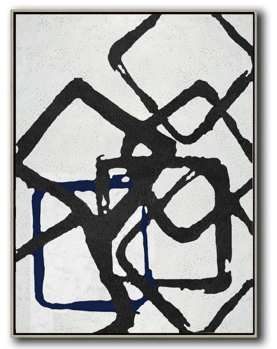 Unique Canvas Art,Black And White Geometric Art Minimal Painting On Canvas - Canvas Wall Paintings
