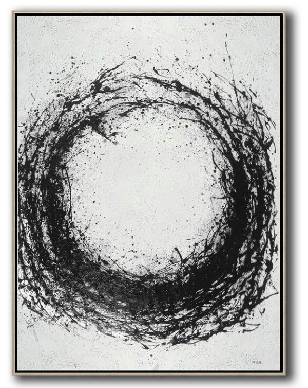 Large Abstract Painting Canvas Art,Geometric Art Black And White Minimal Painting On Canvas - Modern Art Oil Painting