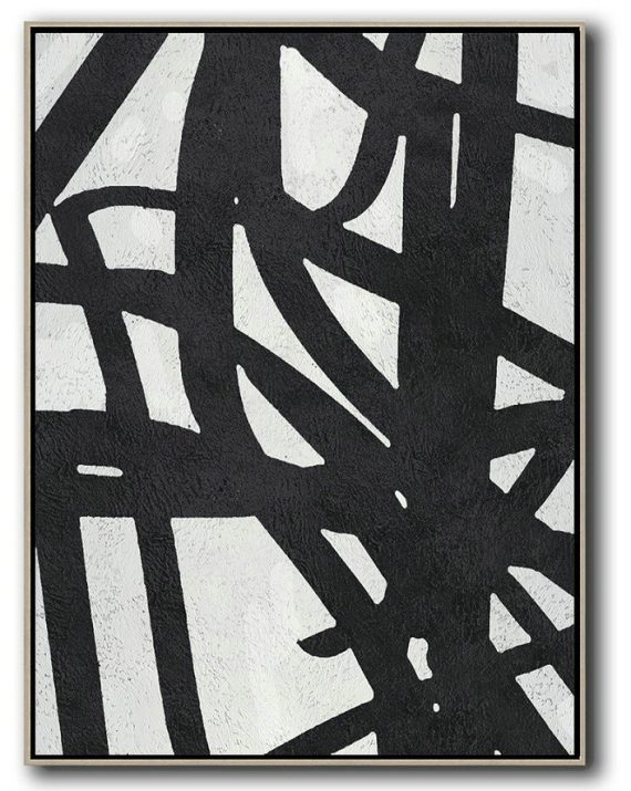 Original Artwork Extra Large Abstract Painting,Black And White Minimalist Painting On Canvas - Hand Painted Acrylic Painting