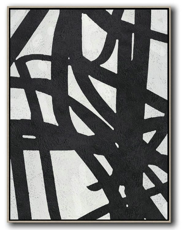 Original Artwork Extra Large Abstract Painting,Black And White Minimalist Painting On Canvas - Hand Painted Acrylic Painting