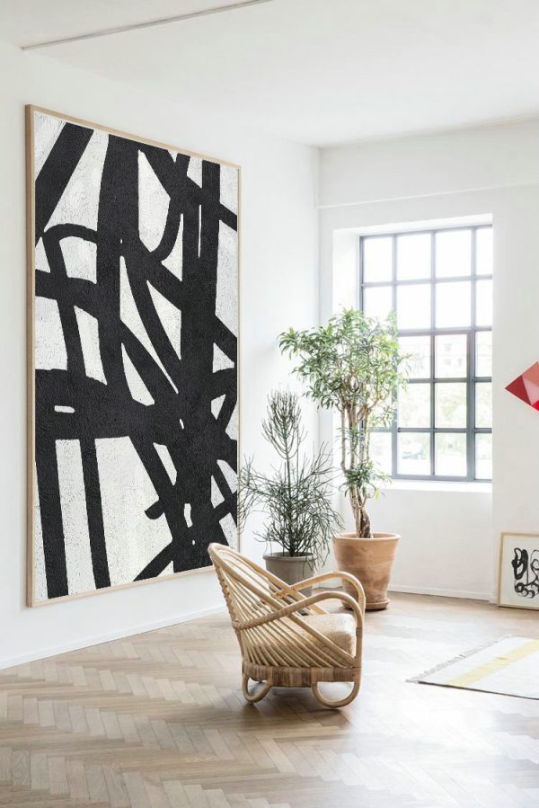 Original Artwork Extra Large Abstract Painting,Black And White Minimalist Painting On Canvas - Hand Painted Acrylic Painting - Image 4