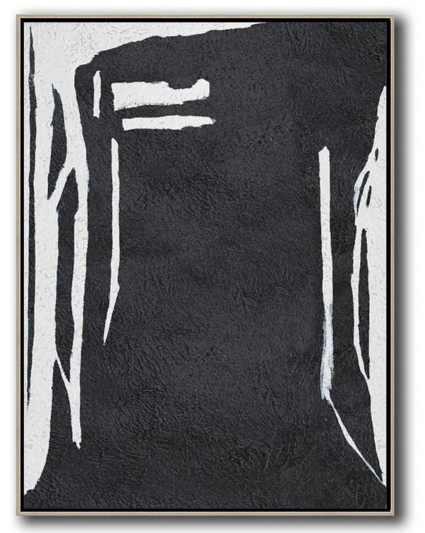 Wall Art Ideas For Living Room,Black And White Minimal Painting On Canvas - Modern Canvas Art