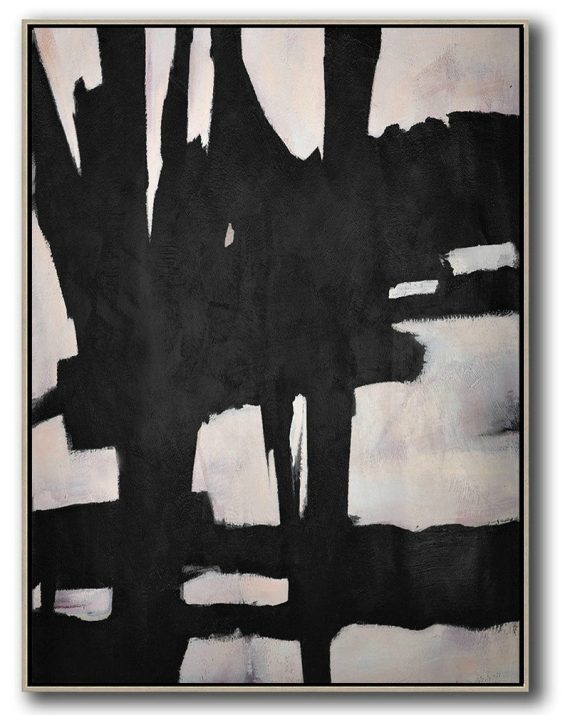 Extra Large Painting,Hand-Painted Black And White Minimal Painting On Canvas - Xl Large Canvas Art