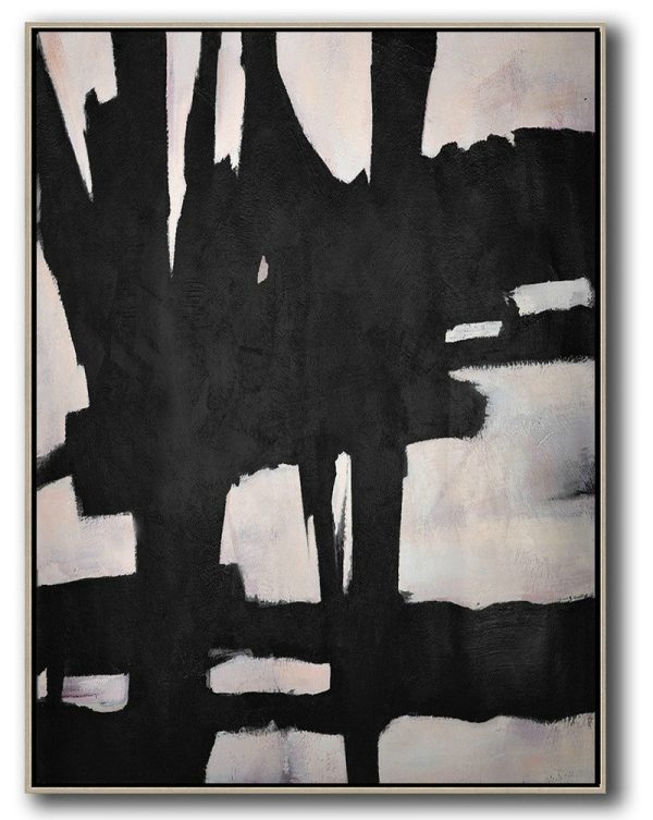 Extra Large Painting,Hand-Painted Black And White Minimal Painting On Canvas - Xl Large Canvas Art
