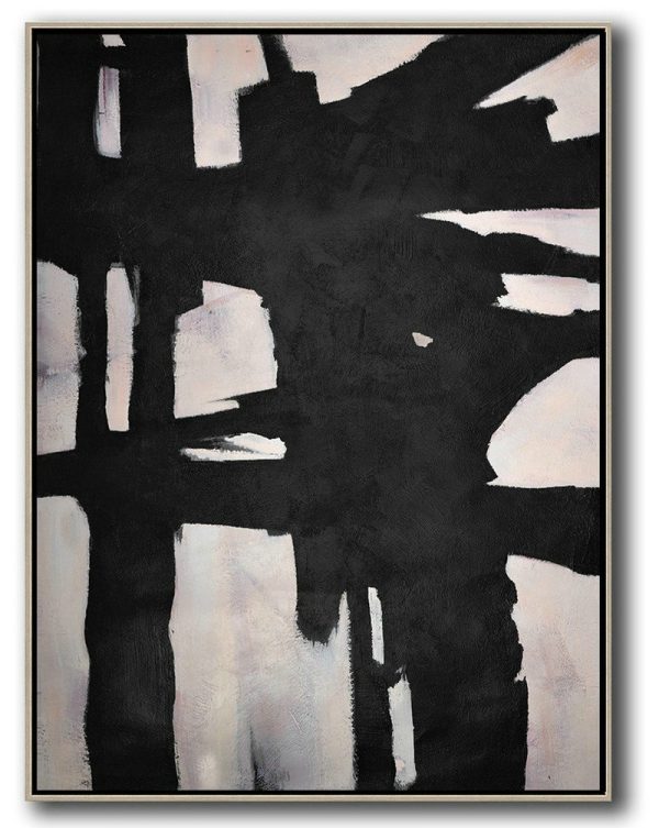 Handmade Painting Large Abstract Art,Hand-Painted Black And White Minimal Painting On Canvas - Large Canvas Art,Modern Art Abstract Painting