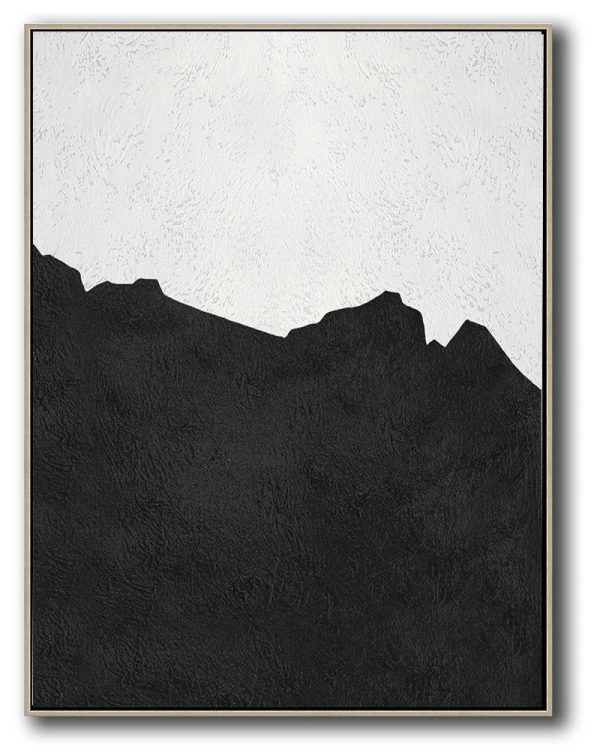 Large Abstract Art Handmade Oil Painting,Black And White Minimal Painting On Canvas - Abstract Oil Painting