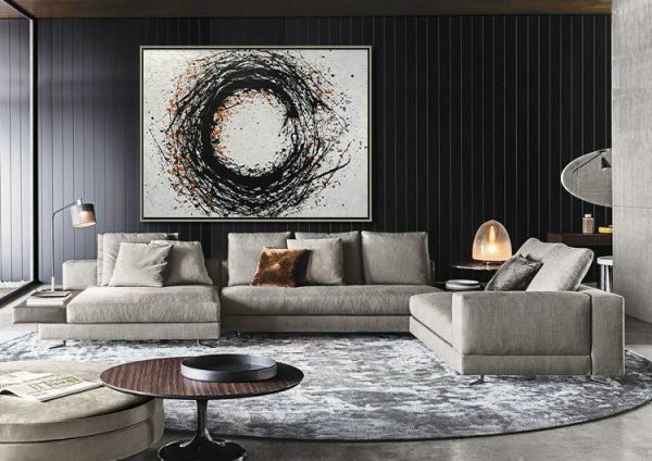 Extra Large Textured Painting On Canvas,Hand-Painted Black And White Minimal Painting On Canvas - Large Paintings For Living Room - Image 3