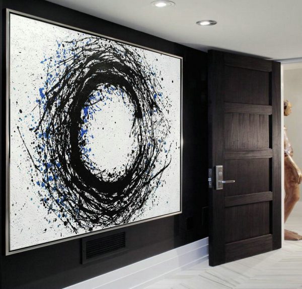 Large Modern Abstract Painting,Hand-Painted Black And White Minimal Painting On Canvas - Original Art Acrylic Painting - Image 3