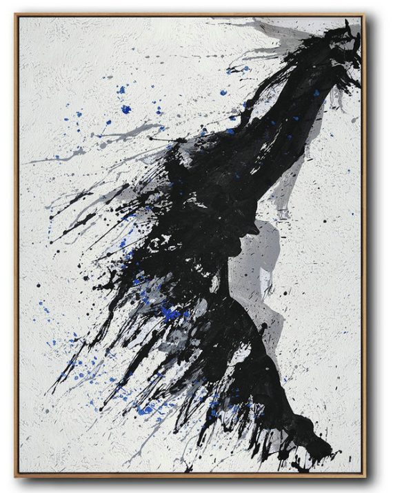 Large Abstract Painting,Hand-Painted Black And White Minimal Painting On Canvas - Big Art Canvas