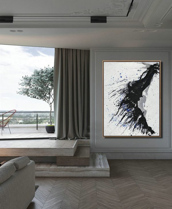Large Abstract Painting,Hand-Painted Black And White Minimal Painting On Canvas - Big Art Canvas - Image 5