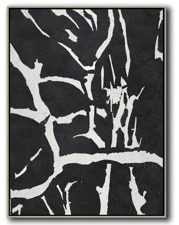 Hand-Painted Canvas Art,Black And White Minimalist Painting On Canvas - Original Abstract Painting Canvas Art