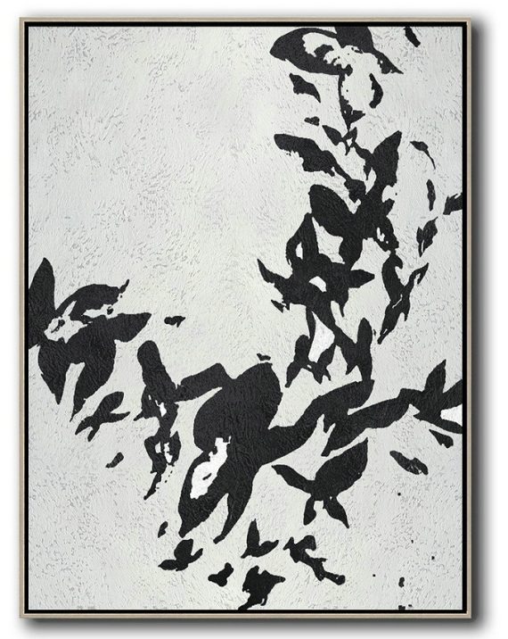 Large Abstract Painting On Canvas,Black And White Minimalist Painting On Canvas - Modern Canvas Art