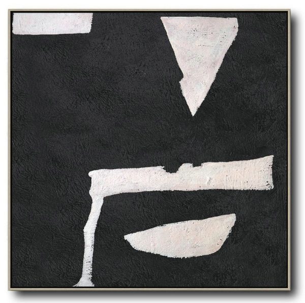Hand Painted Extra Large Abstract Painting,Hand-Painted Oversized Minimal Black And White Painting - Acrylic Painting Large Wall Art