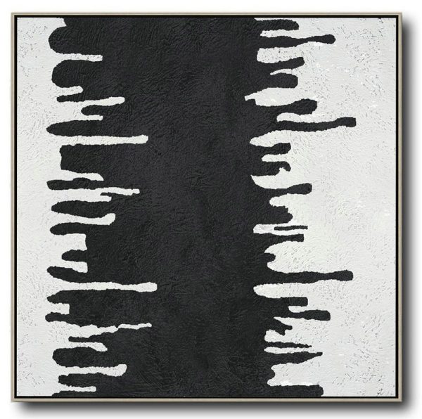 Handmade Large Painting,Oversized Minimal Black And White Painting - Hand Painted Aclylic Painting On Canvas