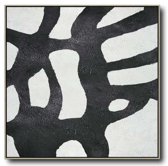 Handmade Extra Large Contemporary Painting,Oversized Minimal Black And White Painting - Acrylic Painting On Canvas