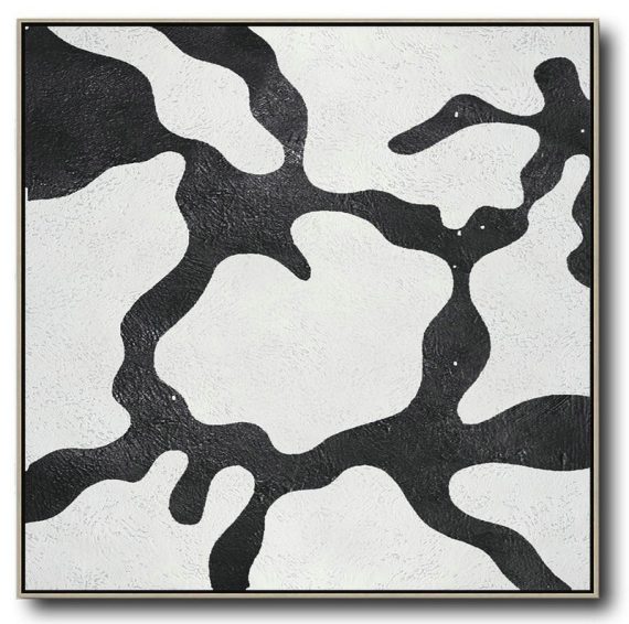 Oversized Canvas Art On Canvas,Oversized Minimal Black And White Painting - Acrylic Painting Large Wall Art