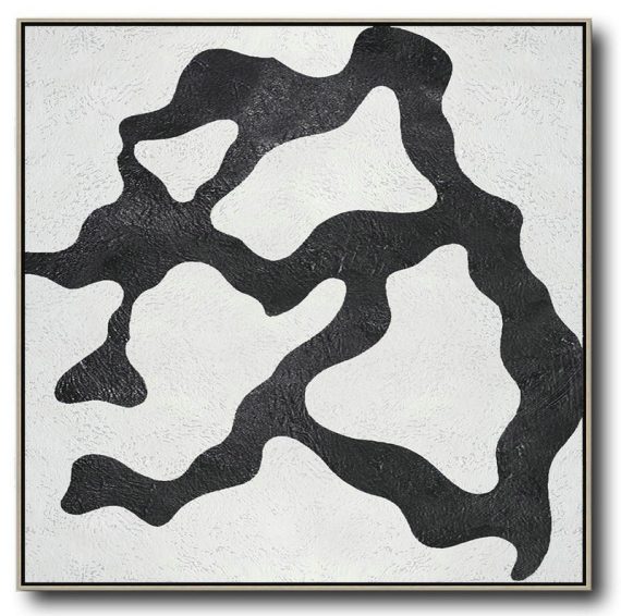 Large Abstract Painting,Oversized Minimal Black And White Painting - Big Canvas Painting
