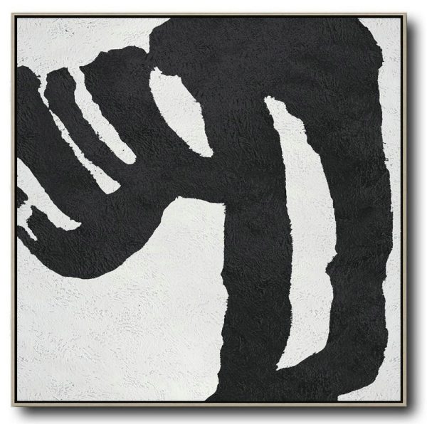 Large Abstract Art Handmade Oil Painting,Oversized Minimal Black And White Painting - Large Oil Canvas Art