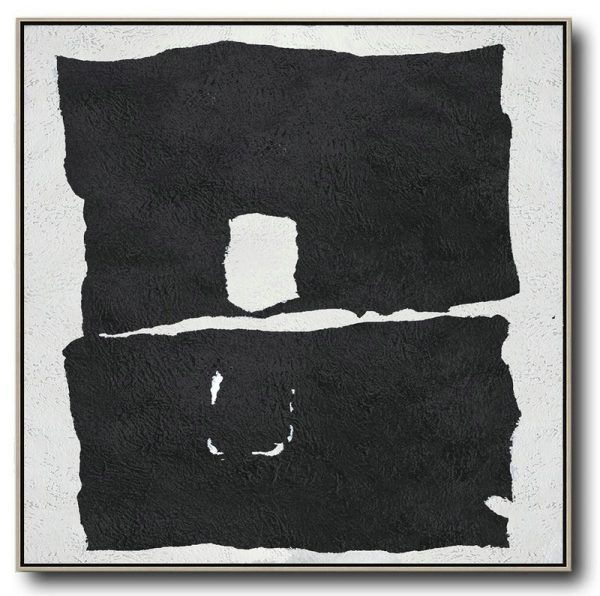 Extra Large Acrylic Painting On Canvas,Oversized Minimal Black And White Painting - Big Art Canvas - Image 2