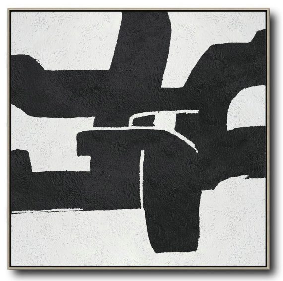 Large Abstract Painting On Canvas,Oversized Minimal Black And White Painting - Custom Canvas Wall Art