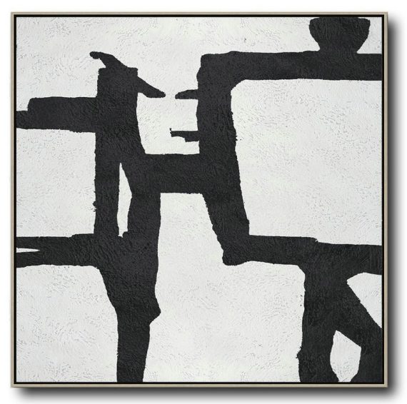 Large Abstract Painting Canvas Art,Oversized Minimal Black And White Painting - Large Contemporary Painting