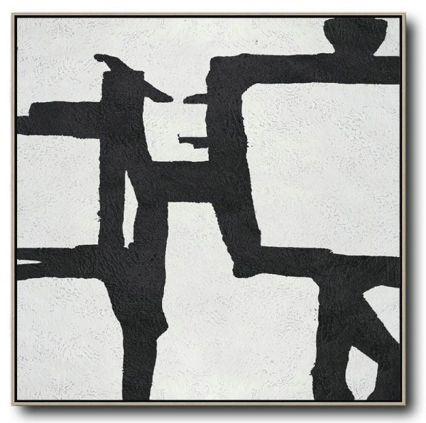 Large Abstract Painting Canvas Art,Oversized Minimal Black And White Painting - Large Contemporary Painting