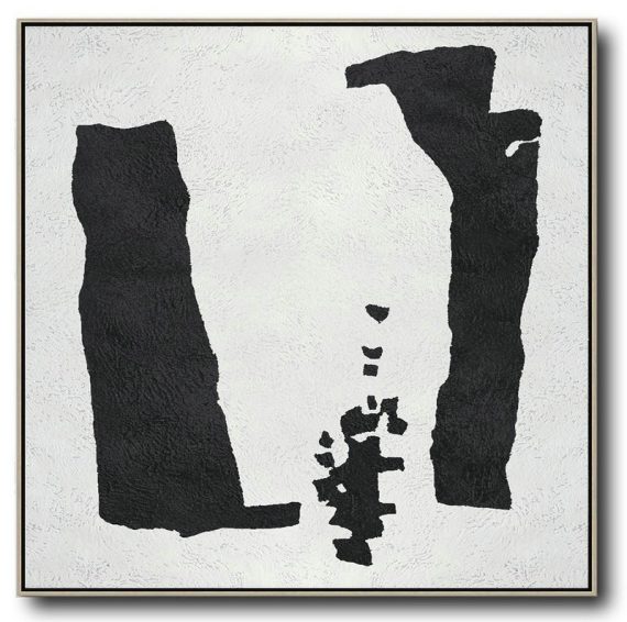 Handmade Large Contemporary Art,Oversized Minimal Black And White Painting - Acrylic Painting On Canvas