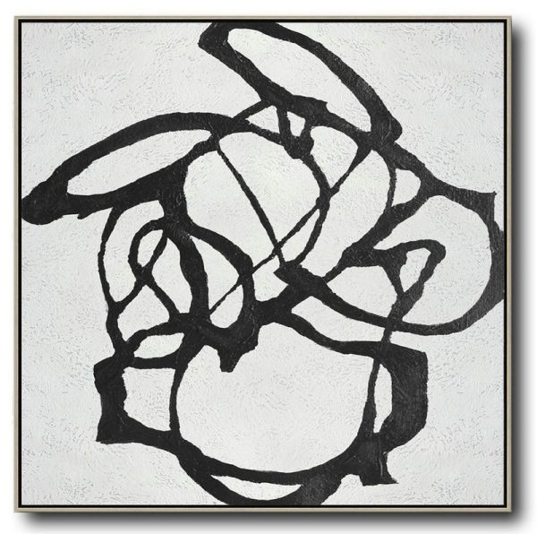 Hand Painted Extra Large Abstract Painting,Oversized Minimal Black And White Painting - Living Room Wall Art