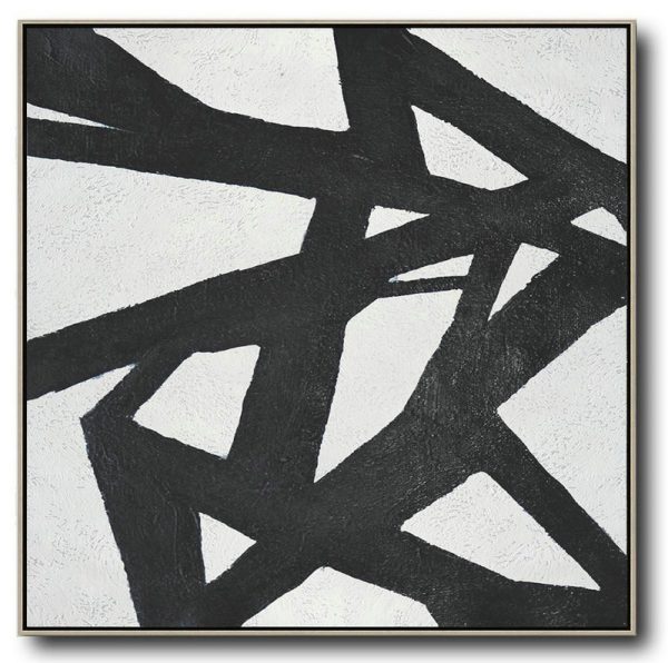 Acrylic Painting Large Wall Art,Oversized Minimal Black And White Painting - Modern Wall Decor
