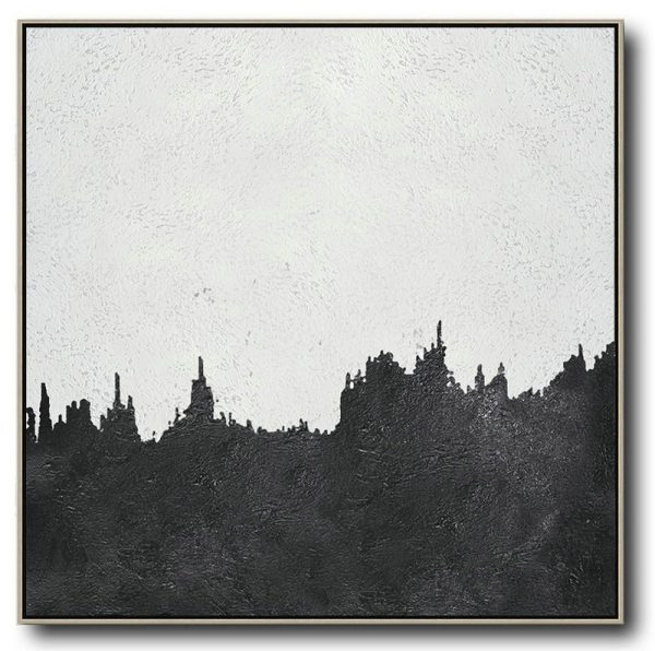 Handmade Large Painting,Oversized Minimal Black And White Painting - Giant Canvas Wall Art