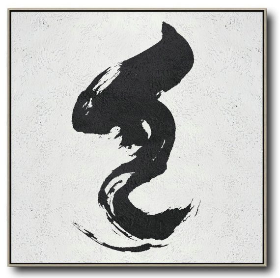 Extra Large Textured Painting On Canvas,Oversized Minimal Black And White Painting - Textured Painting Canvas Art
