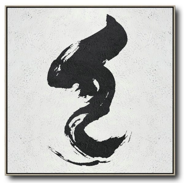 Extra Large Textured Painting On Canvas,Oversized Minimal Black And White Painting - Textured Painting Canvas Art