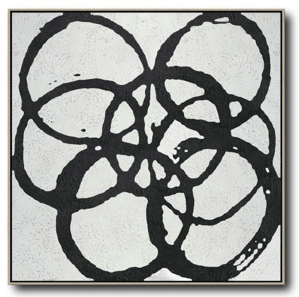 Large Canvas Art,Oversized Minimal Black And White Painting - Acrylic Minimailist Painting