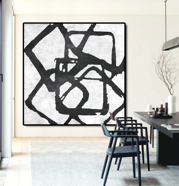Hand Painted Acrylic Painting,Oversized Minimal Black And White Painting - Hand Paint Large Art - Image 3