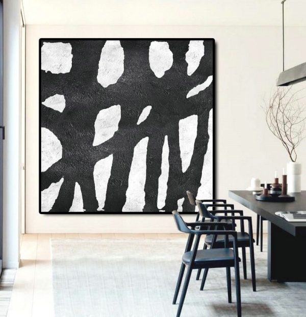 Huge Abstract Painting On Canvas,Oversized Minimal Black And White Painting - Original Art - Image 2