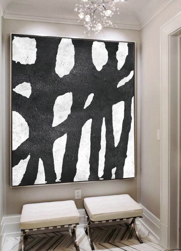 Huge Abstract Painting On Canvas,Oversized Minimal Black And White Painting - Original Art - Image 3
