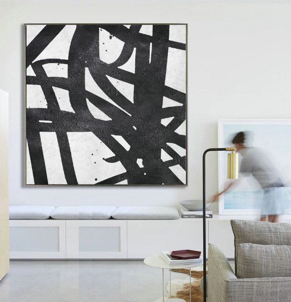 Original Painting Hand Made Large Abstract Art,Oversized Minimal Black And White Painting - Original Art Acrylic Painting - Image 2